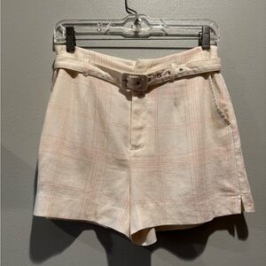 Forever 21 Sand Cream Women's Plaid Belted Classic Shorts with Pockets Belt